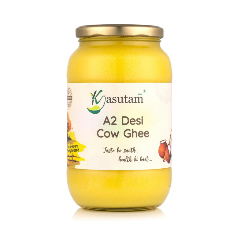 Kasutam A2 Desi Cow Bilona Ghee, Made By Traditional Vedic Bilona Method, Made In Earthen Pot & Hand Churned, Free Grazing Grass Fed Cow Ghee, 100% Pure, Natural & Healthy, Glass Jar- 500Ml