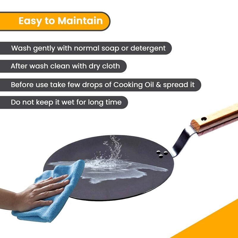 XL Kitchen Iron Concave Tawa 25 cm with Wooden Handle, Roti Tawa, Dosa Tawa - Image 3