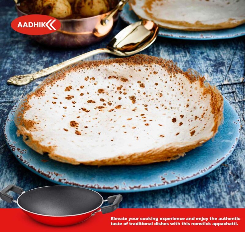 AADHIK Non-Stick Appa Chetty, Aluminium Appachatty, 23cm Diameter, 2.6mm Appachatti, Gas Compatible, Red - Image 7