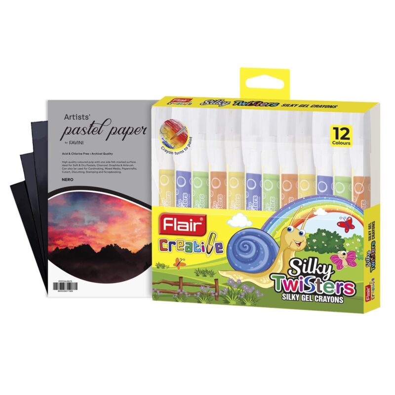 Flair Silky Twisters Gel Crayons With 6x6 Pastel Paper Combo Pack