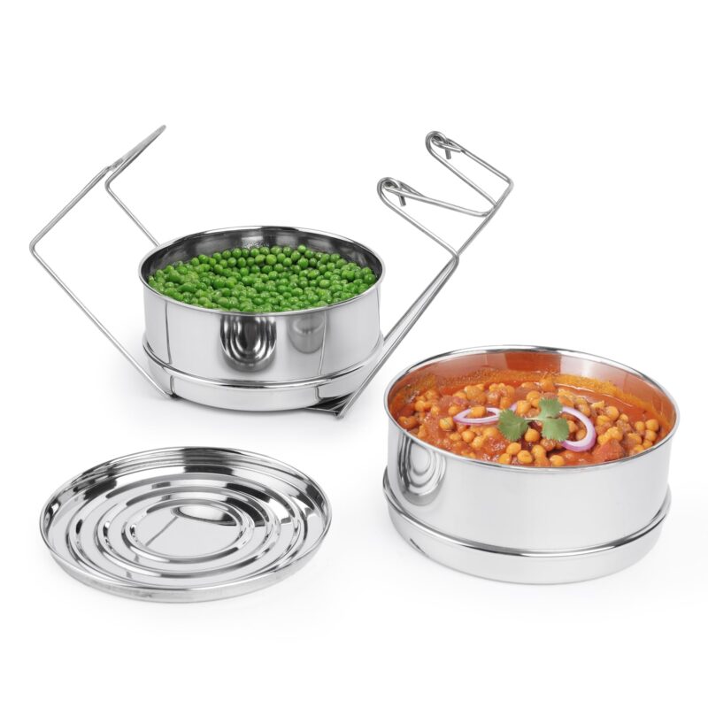 The Indus Valley Stainless Steel Separator Set for 3ltr Pressure Cooker | 5.5 inch, 1.9 ltr, 2-Tier | 100% Toxin Free, No Chemical coating
