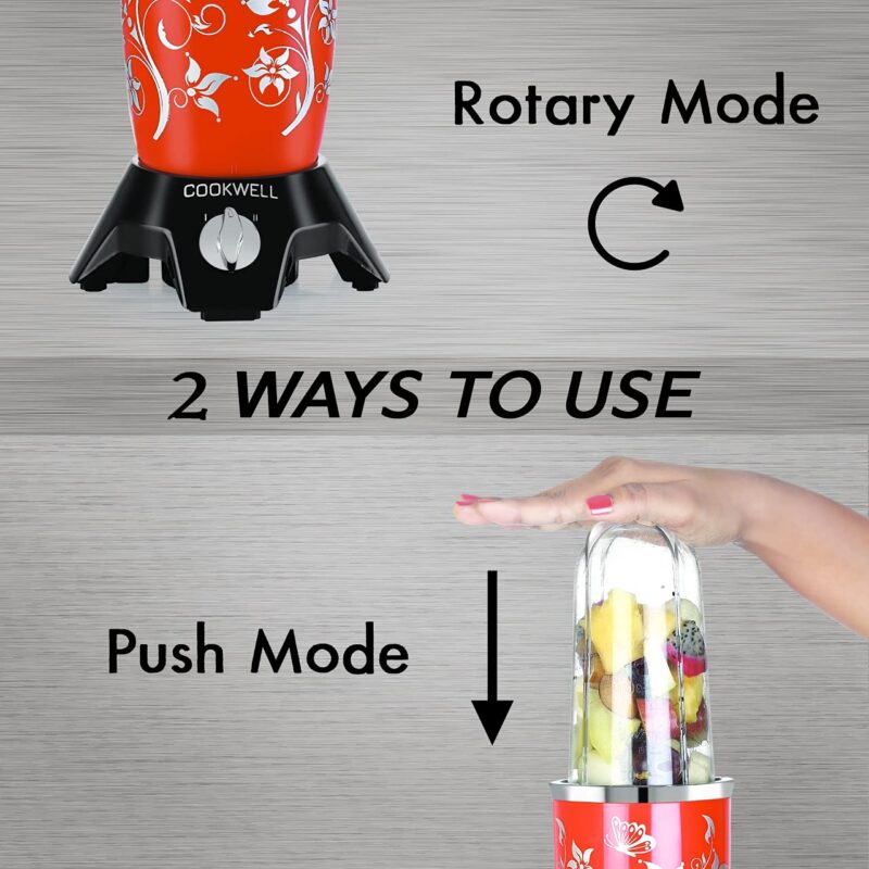 Cookwell Bullet Mixer Grinder (5 Jars, 3 Blades, Red) - Copper, 600 Watts - 2 Years Warranty - Image 5