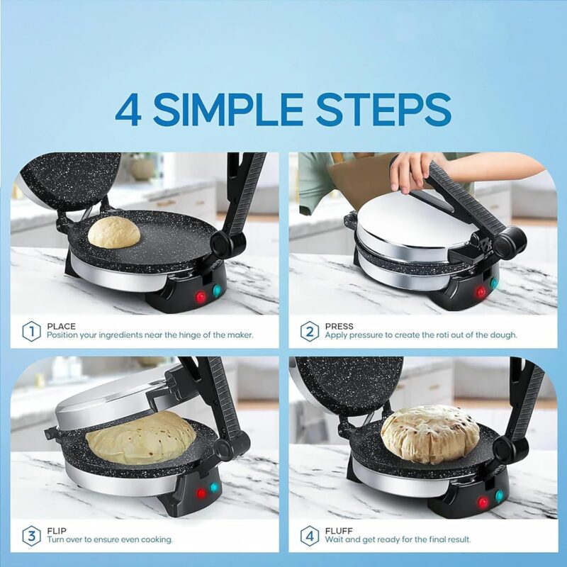 ElectroSky Multi Maker 950W Electric Automatic | Complete Roti/Chapati/Khakra Maker for Home | Non-Stick Coating | Fast Heating With 1 Year Warranty - Image 4