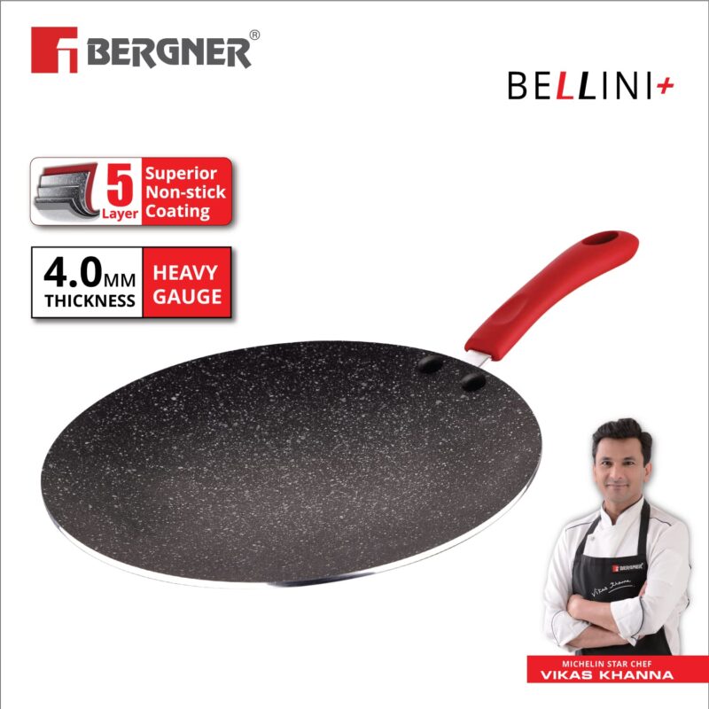 Bergner Bellini Plus 5 Layer Marble Non Stick Concave Tawa/Roti Tawa, 30 cm, Soft Touch Handle, Food Safe (PFOA Free), Thickness 4mm, 1 Year Warranty by Bergner, Red - Image 5