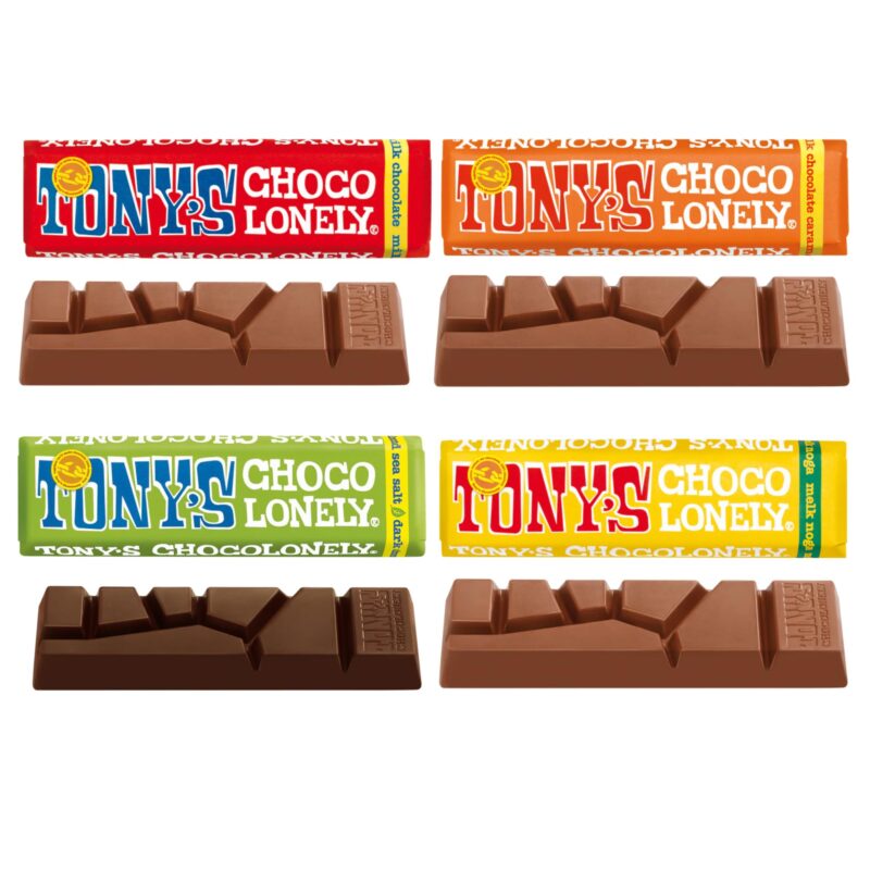 Tony's Milk Chocolate Milk Caramel Sea Salt, Sea Salt Dark Almond, Milk Chocolate, Almond Honey Nougat Pieces, Chocolate Bar, Combo 4x47g (Imported UK)