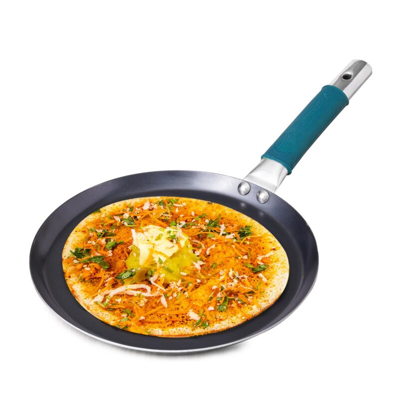 The Indus Valley Pure Iron Flat Tawa With Silicone Grip | 26Cm/10.2 Inch, 1Kg | Induction Friendly | 100% Pure & Toxin-Free, No Chemical Coating,Multicolor