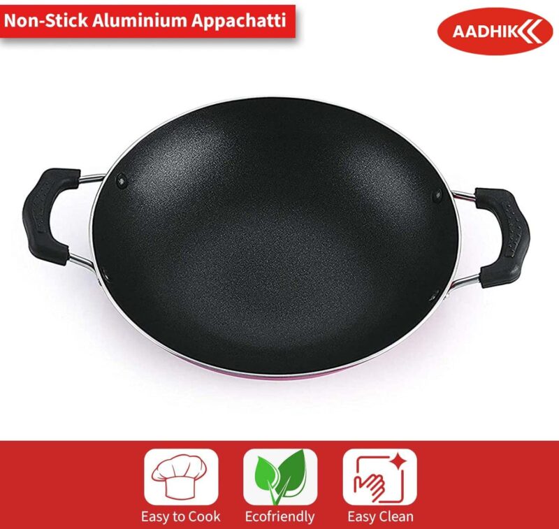 AADHIK Non-Stick Appa Chetty, Aluminium Appachatty, 23cm Diameter, 2.6mm Appachatti, Gas Compatible, Red - Image 5