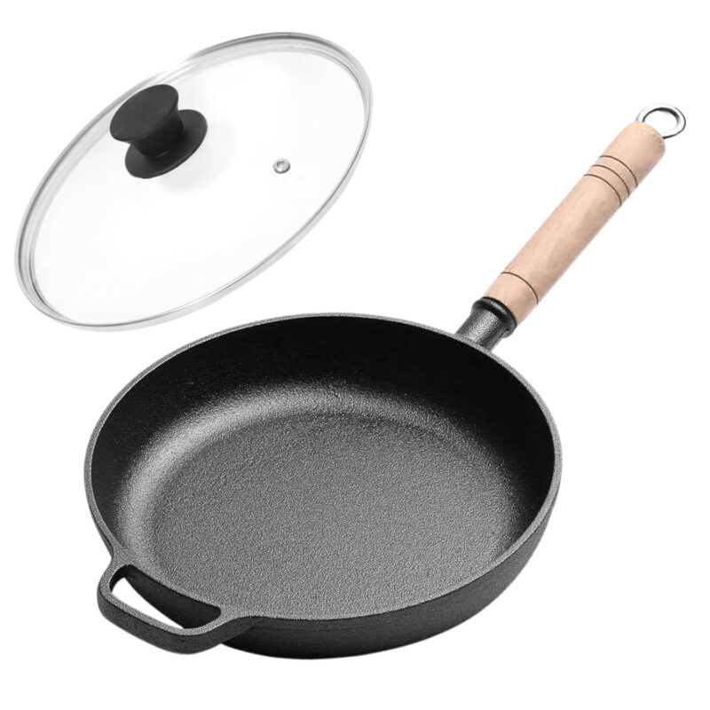 HomeEssentials Cast Iron Frypan - Skillet Pan for Frying/Natural Non Stick Pan/Induction & Gas Base/Pre Seasoned, 100% Toxin Free, Naturally Long Lasting (22cm with Lid)