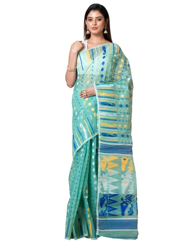 Aishwarya Sarees Women's Jamdani Cotton Sarees For Women Soft Dhakai Jamdani Bengal Pure Handloom Saree for Women. dhakai jamdani sarees for women (Sea Green)