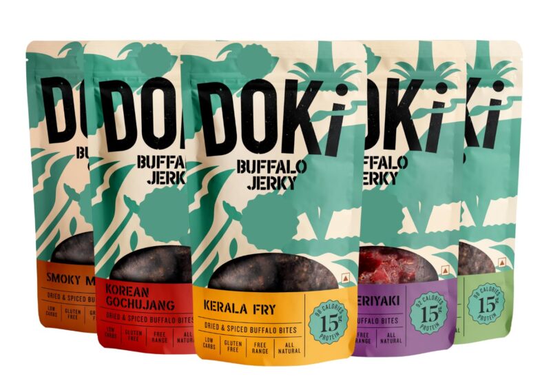 DOKi Buffalo Jerky for Humans (5 Flavours) (High Protein, Low Calorie, All-Natural, Gluten Free, Ready-to-eat meat))