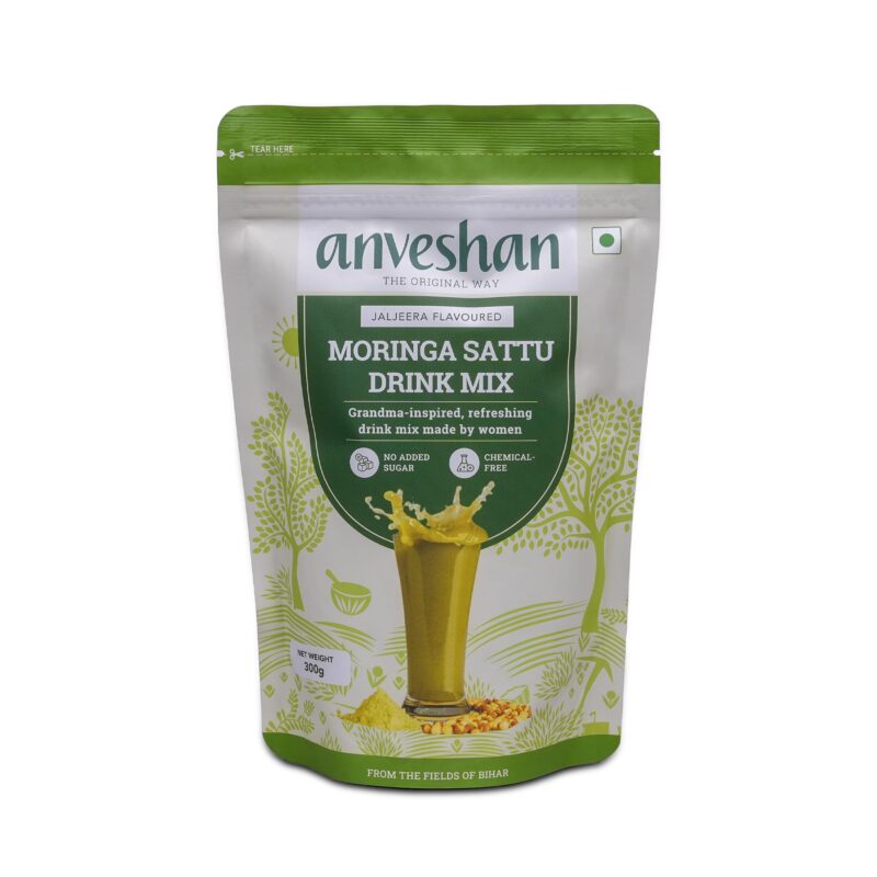 Anveshan Moringa Sattu Drink Mix - 300g | Chana Sattu Protein Powder | Drink | 8 Vitamin and Fibre Rich Nutrition Drink