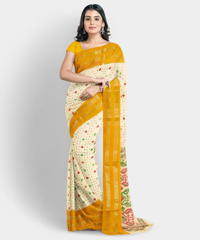 eC ESHA'S COLLECTION Women's Pure Cotton Jamdani Printed Tant Saree Without Blouse Piece (Mustard) - Image 6