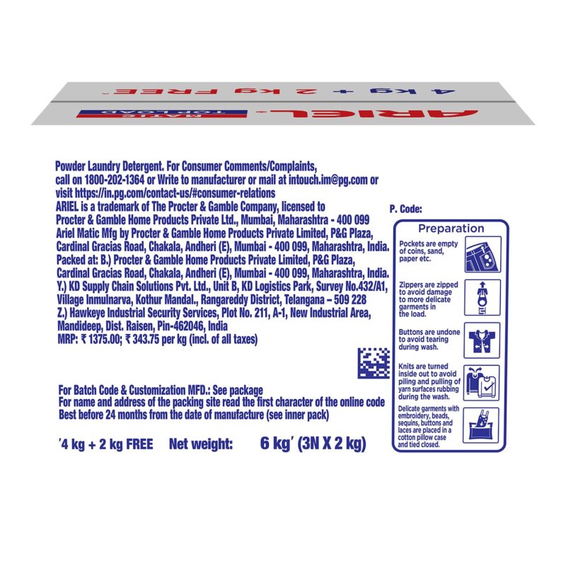 Ariel Matic Top Load Detergent Washing Powder – 4 Kg+2 KG free - Image 2
