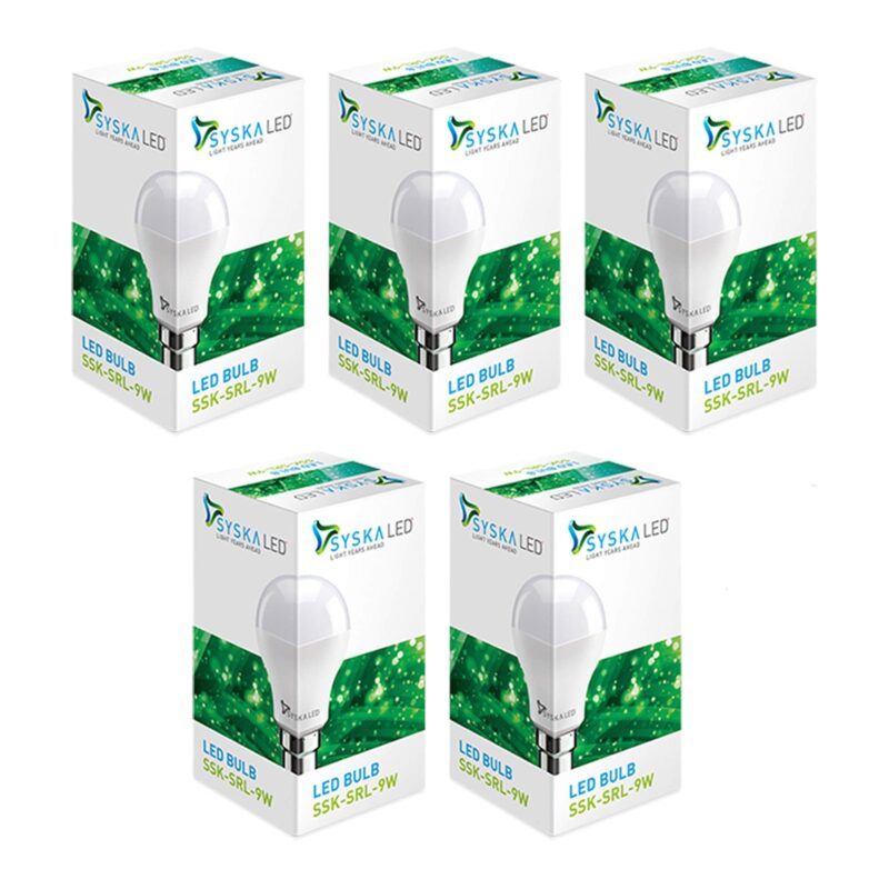 Syska SRL-9W Base B22 9 Wattage LED Bulb (Pack of 5, Cool White)