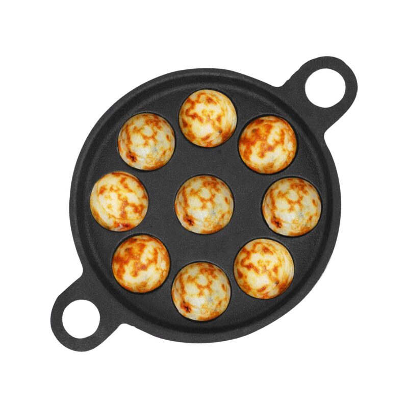 The Indus Valley Super Smooth Cast Iron Paniyaram Pan | Small, 9pit, 8.2 Inch/20.8cm, 2.7kg | Induction Friendly | Nonstick, Pre-Seasoned, 100% Pure & Toxin-Free, No Chemical Coating, Black