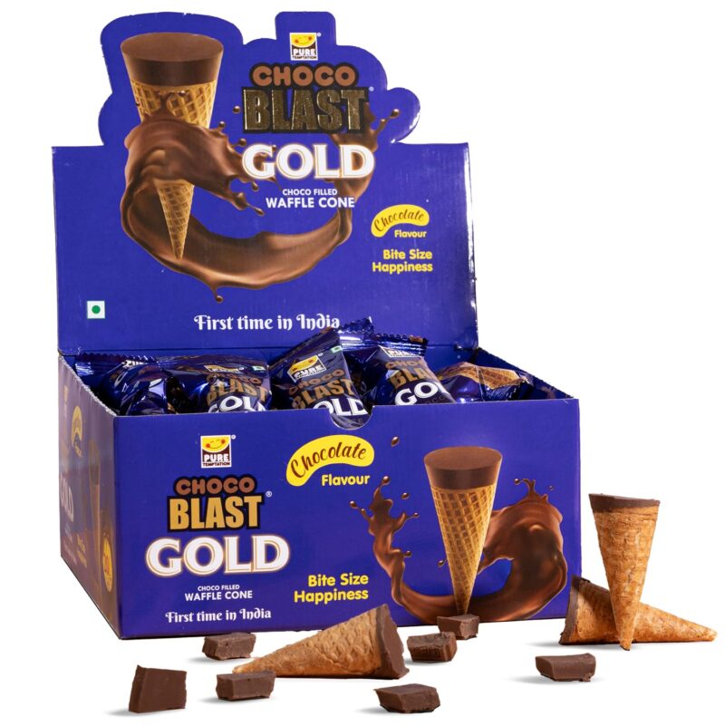 Pure Temptation Chocoblast Waffle Cones [30 Pieces Chocolate Box] Snacks for Kids & Adults - Non-Meltable Valentine Gift Box - Individually Wrapped Chocolate Cone Bites - Chocolate-Filled Waffle Cone