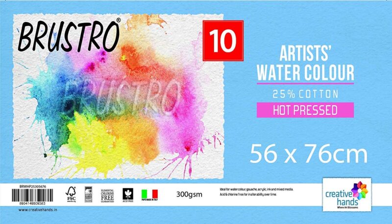Brustro Artists' Watercolour paper 25% cotton HP 300 Gsm 56 x 76 cm (10 Sheets)