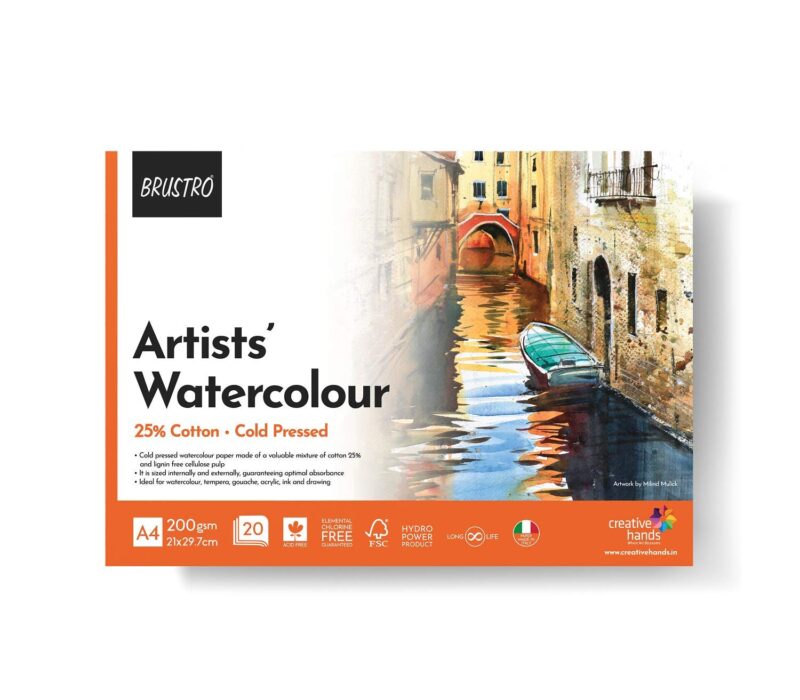 BRUSTRO Artist 25% Cotton Watercolour Pad Cold Pressed 200 GSM A4 Pad 20 Sheets - Image 2