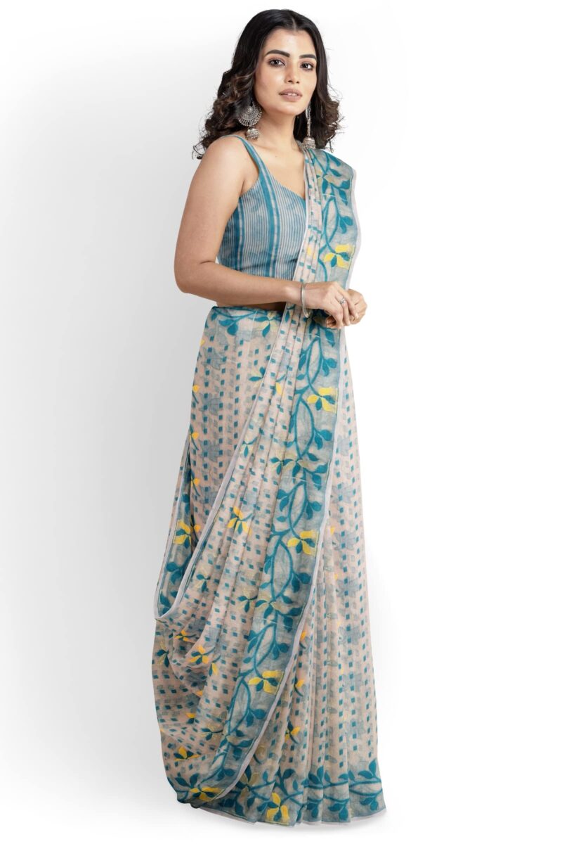 Ankita SAREE HOUSE Women's Jamdani Cotton Silk Saree Without Blouse Piece (ASH_Biscuit_132_Biscuit) - Image 2