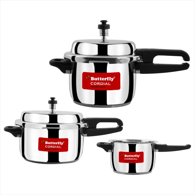 Butterfly Cordial 2, 3 & 5 Litres Outer Lid SS Pressure Cookers | Induction & Gas Stove Compatible | ISI Certified | 2 Years Manufacturer's Warranty