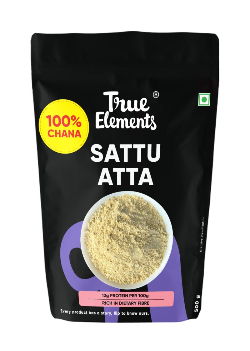 True Elements Sattu Atta 500gm - 100% Clean Chana Sattu Flour | High in Protein and Fibre | Natural and Gluten Free | Millet Whole Grains Organic