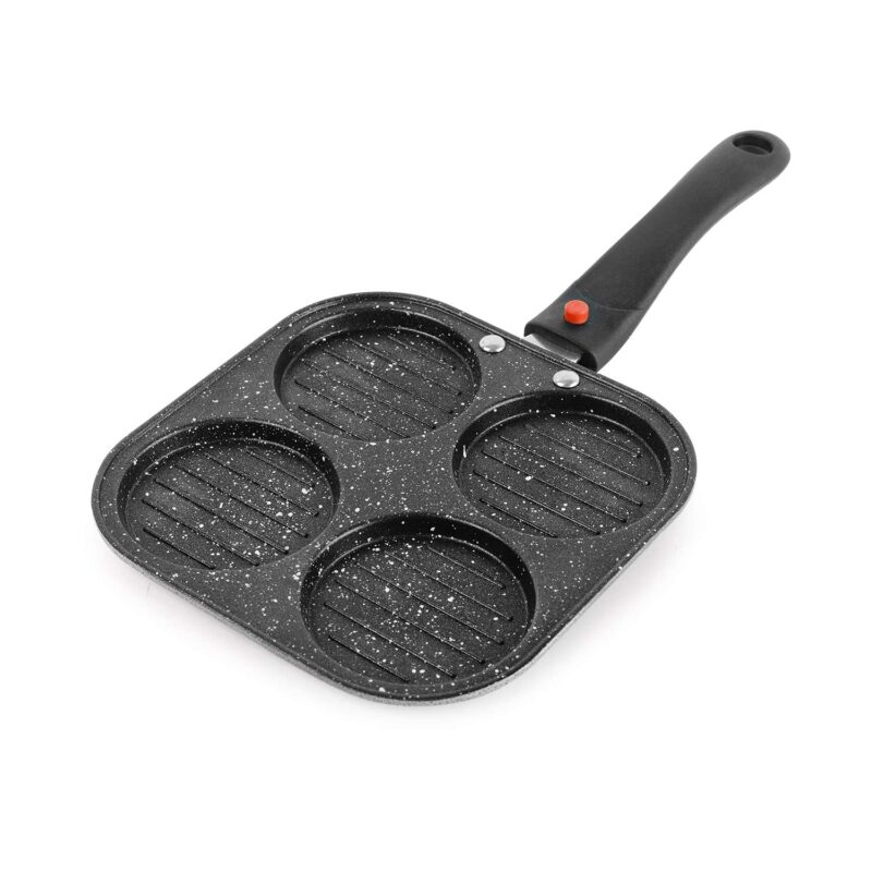 Cello Non-Stick 4- Cavity Aluminium Uttapam Maker with Spatter, Black