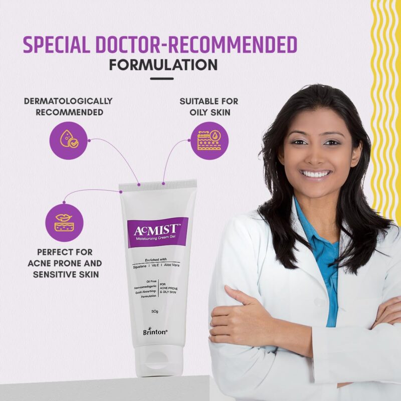 Brinton AcMist Moisturizing Cream Gel for Acne Prone and Oily Skin, Dry Skin Care Cream, 50 g - Image 2