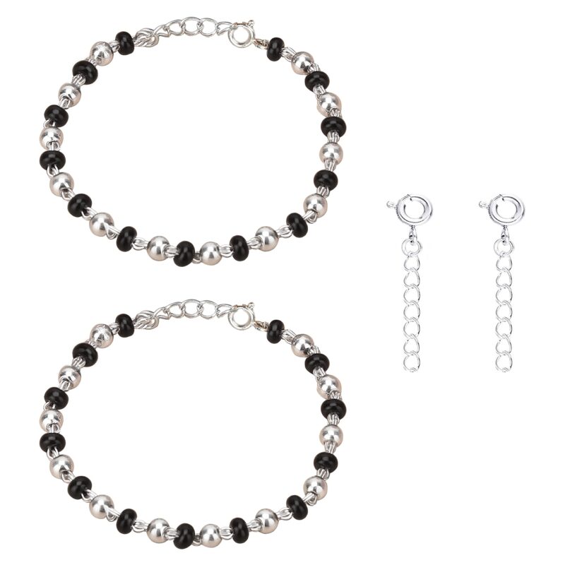 Njels 925 Silver Nazariya for Baby Boy and Baby Girls | New Born to 3 years Age | 5.5 Inch Plus 1.0 Inch Extension Chain | 925 BIS Hallmarked Silver Bangles for Baby Girl