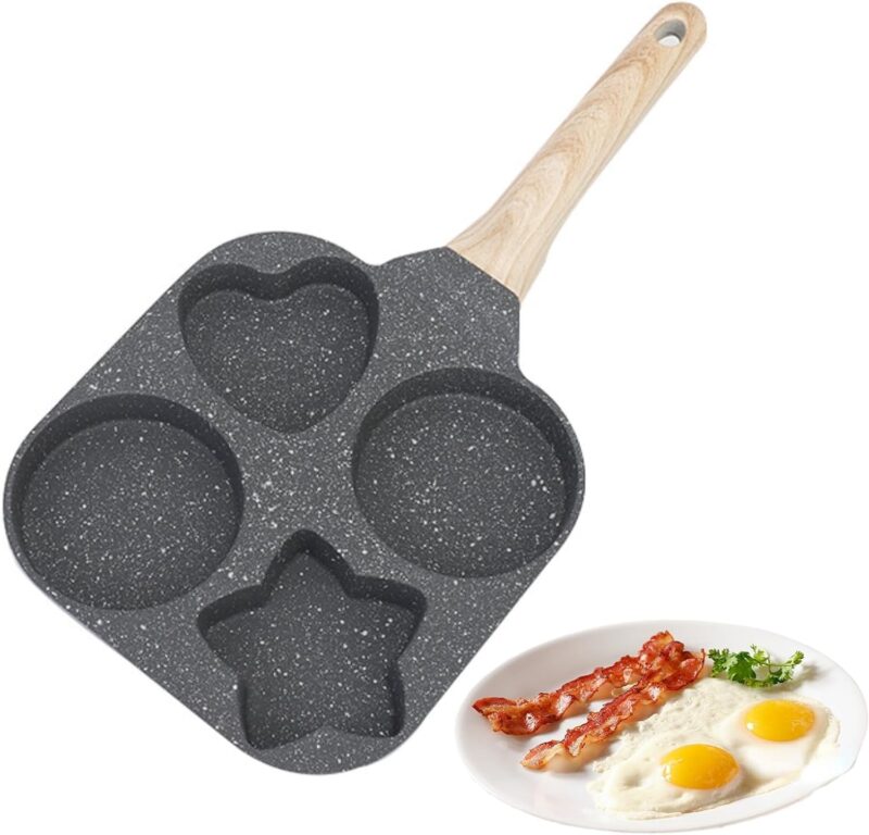 Husaini Mart | Egg Pan Non Stick Pancake Pan, 4-Cup Nonstick Egg Frying Pan, Granite Mini Egg Cooker Pan for Breakfast, Small Egg Skillet Suitable for Gas Stove & Induction Top (Multicoloured)