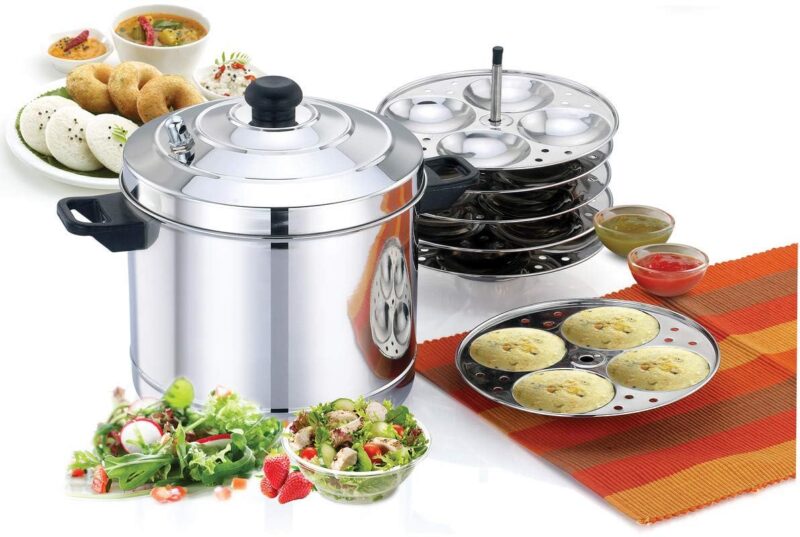 Thangam Stainless Steel Idli Maker Non Stick Idly Cooker/Steamer, Silver (Silver(6 Plates))