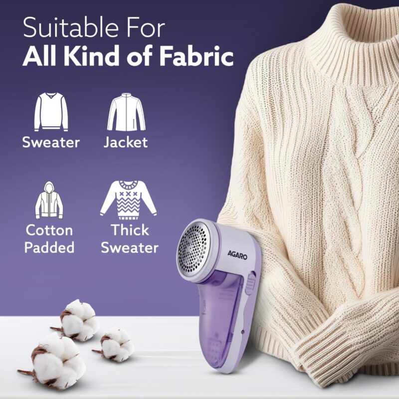 AGARO 2419 Lint Remover, Electric Fabric Shaver, Rechargeable, Stainless Steel Blades, Portable, Multi-Functional Fuzz Remover from Woollen Sweaters, Coat, Blankets, Jackets, Carpets, Burr Remover - Image 5