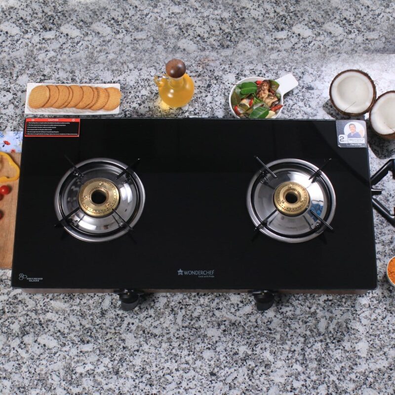 Eco Star 2 Burner Glass Cooktop, Black 8mm Toughened Glass with 1 Year Warranty, Ergonomic Knobs, Efficient Brass Burners, Stainless-steel Spill Tray, Manual Ignition - Image 9