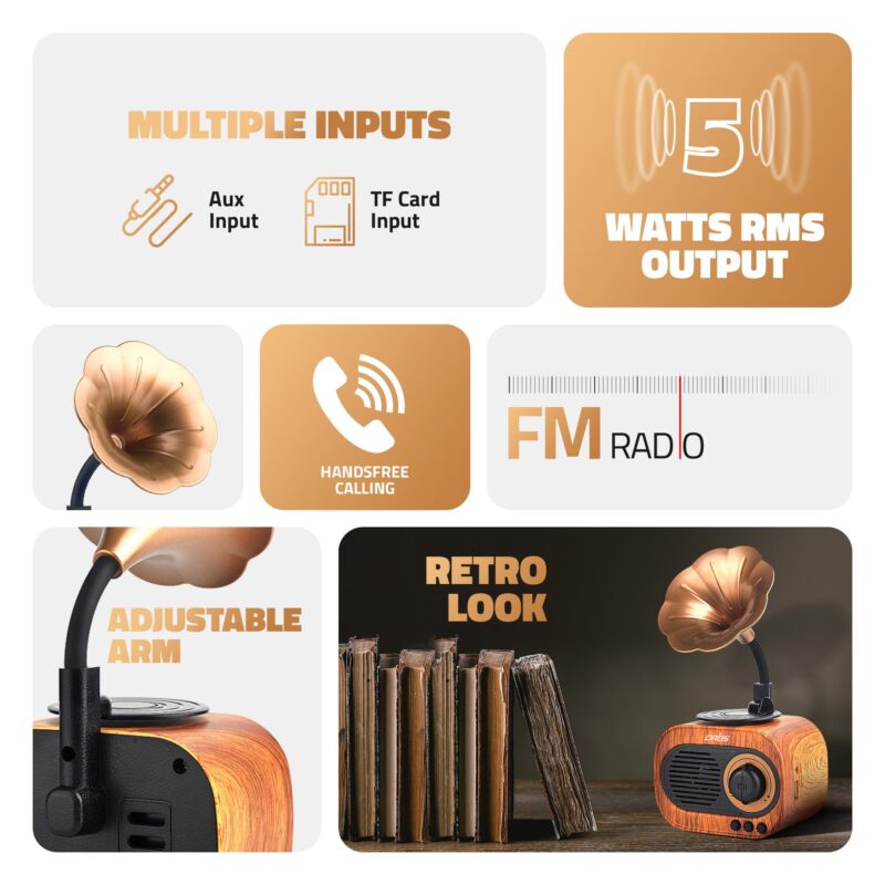 Artis BT12 Classic Retro Wireless BT Speaker with FM/USB/AUX in & Hands Free Calling (5W RMS Output) - Image 8