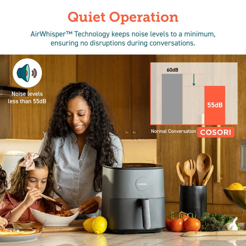 COSORI Air Fryer for home 4.7L, 9-in-1 Kitchen Oven Appliances, 30 Recipes Cookbook, Digital Tempered Glass Display, Max 230℃ Setting, Quiet, 4 Portions, 1500W, L501 Grey - Image 2