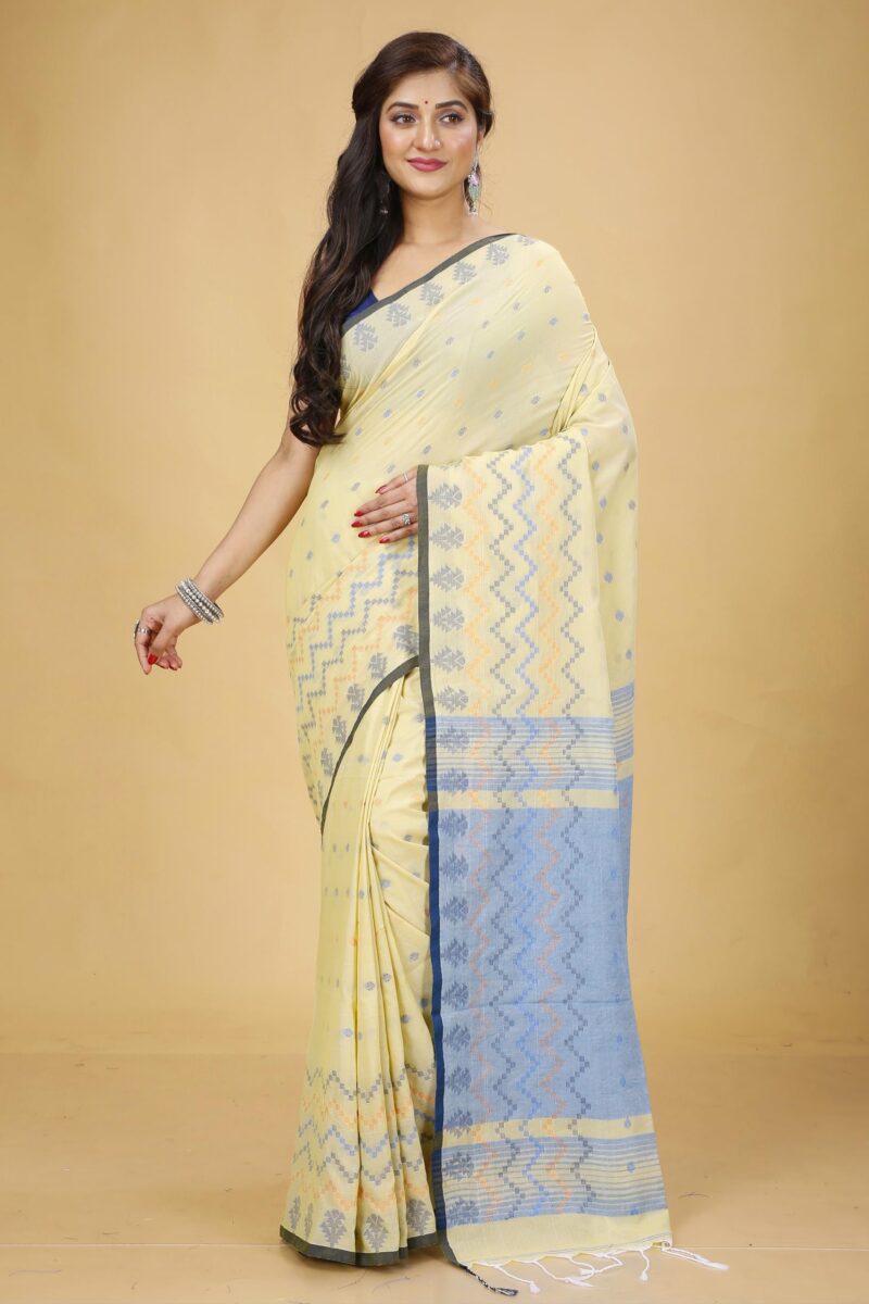 Ankita SAREE HOUSE Women's Traditional Bengal Cotton Silk Beki Border Handloom Soft Saree with Blouse Piece (Chiku) - Image 4