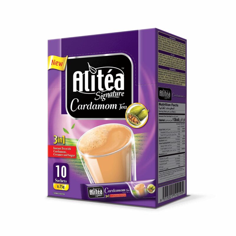 Alitea Signature Cardamom Tea 250g (10 Sachets), Instant Chai Premix - Natural Ingredients, Convenient, GMO-Free