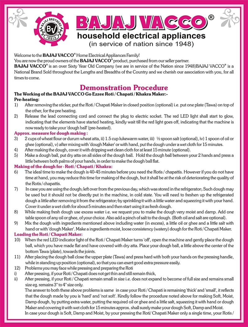 BAJAJ VACCO New Go-Ezzee Chapati/Roti/Khakhra Maker, Mc-02 - Marble (Spatter) Nonstick Coating Wattage 900 Watts, Stainless Steel - Image 4