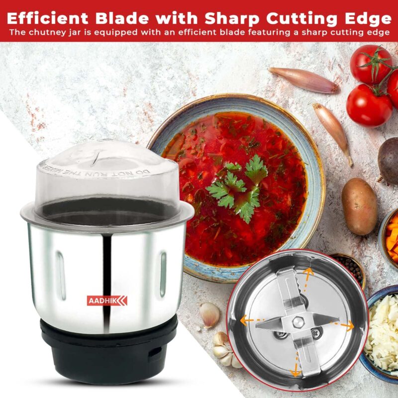 AADHIK Mixer Jar 400 ml Chutney Jar, Quality Stainless Steel Blades, Suitable for All mixer Grinder With 4 Teeth Lock- Pack Of 1 - Image 5