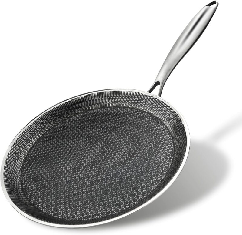 HaRvic Nonstick Crepe Pan Stainless Steel Crepe Pan, Honeycomb Coating Flat Skillet Tawa Dosa Tortilla Omelet Griddle Pan, Induction Compatible (28CM)
