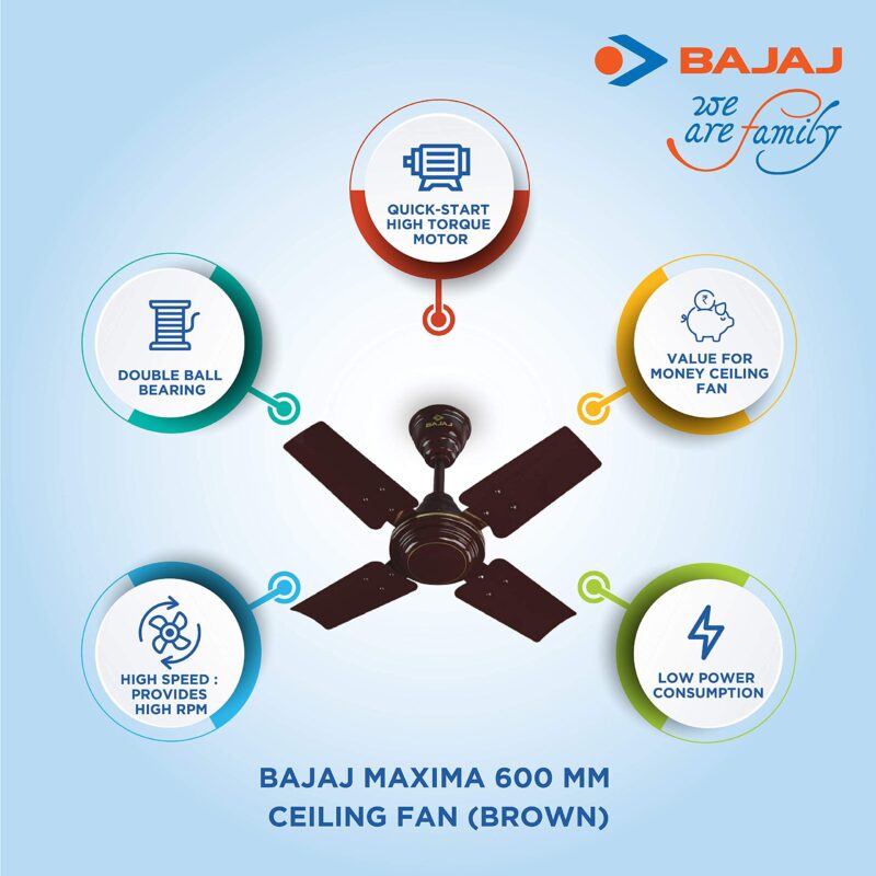 Bajaj Maxima 600 mm Ceiling Fan (Brown) - Image 7
