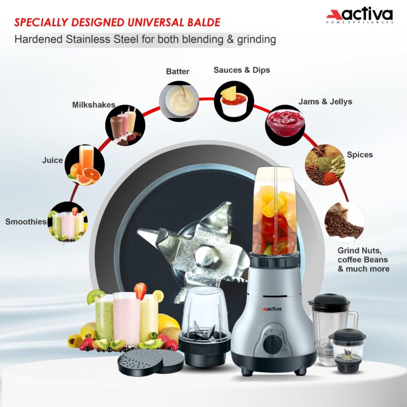 ACTIVA Easy Mix Nutri 4 Jar Mixer Grinder Powerful 500 Watt Motor | Long Lasting Shock Proof Abs Body | Heavy Duty Motor With Nano - Grinding Technology, Gray come with 2 year warranty - Image 7