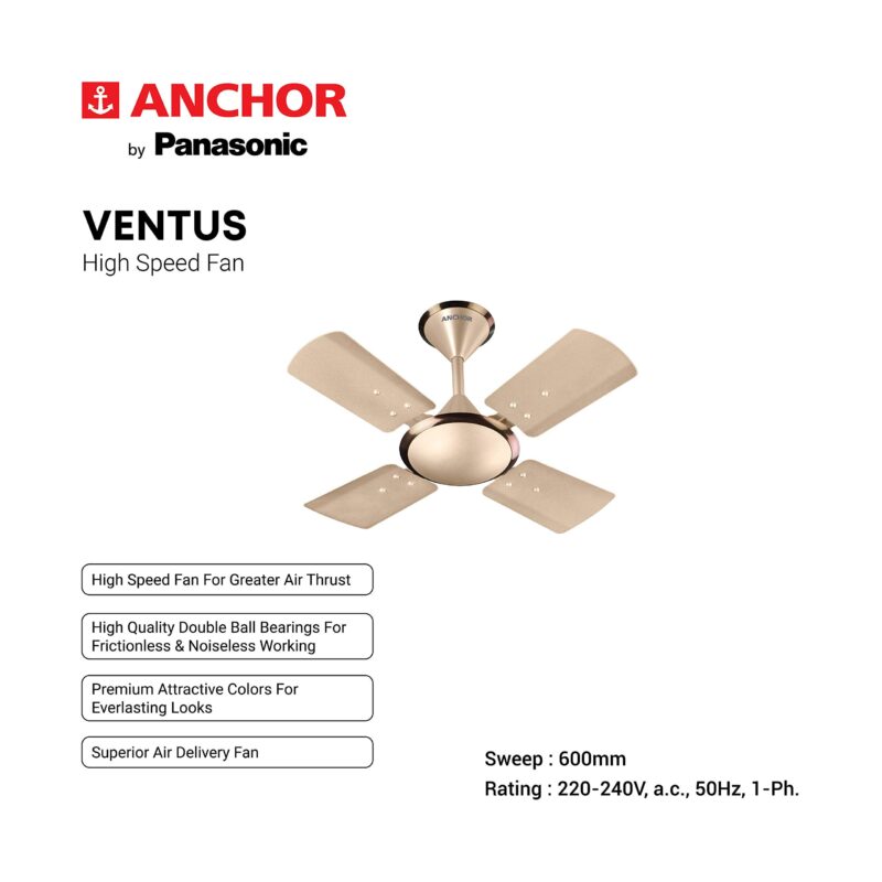anchor by panasonic Ventus 600mm High Speed Ceiling Fan | 600mm (24 Inch) Ceiling Fan suitable for Kitchen, Veranda, Balcony, Small Room (Smoke Brown Briken, 14074SBB) - Image 4
