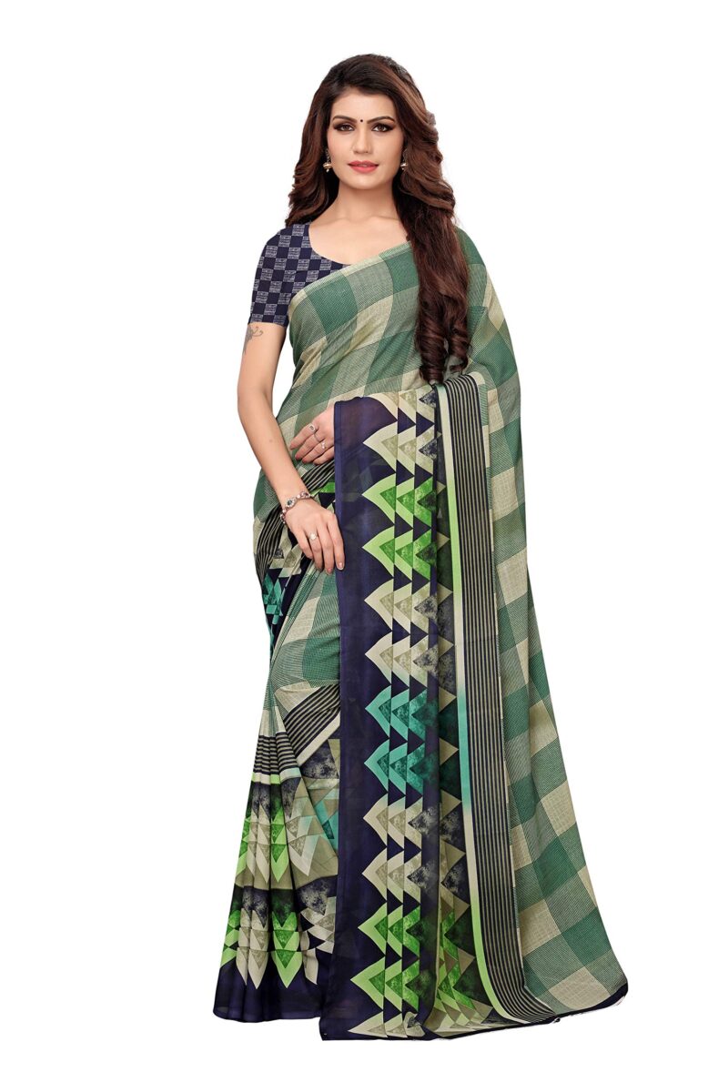 GoSriKi Women's Green Color Semi Georgette Printed Saree With Blouse Piece(Aakruti-300_Free Size)