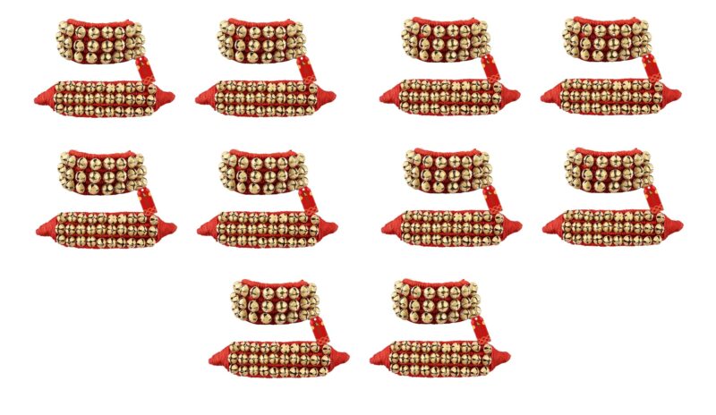UAPAN Brass Ghungroo Anklets Bells For Women I 3 Line Pad I Red I 10 Pair I Perfect for traditional Indian dance