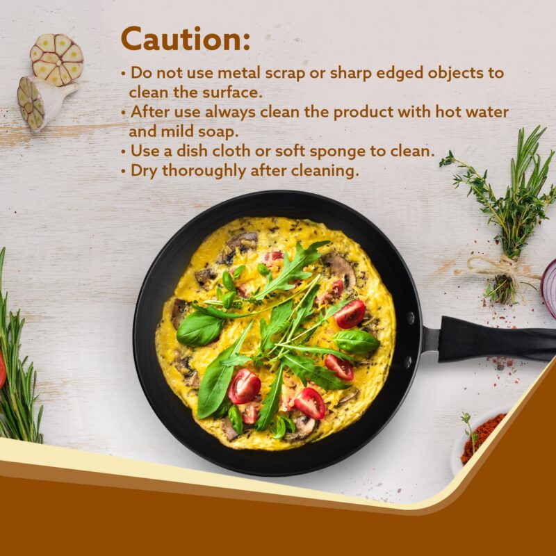 AGARO Elite Hard Anodised Tapper Frying Pan, 1.5L Capacity, 24 cm Diameter, Gas Oven Compatible, 3 mm Thick Plate, Riveted Handle, Frying, Cooking, Serving, Black - Image 3