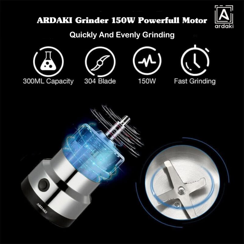 ARDAKI Grinder Machine for Kitchen Mixer Grinder Multi Functional Coffee Herbs Spices Nuts Grain Seasonings Spices Mill Powder Machine Stainless Steel Mixie for Kitchen (Mixer_Grinder_200) - Image 5