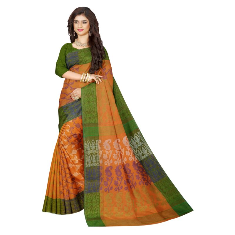 Mayabi Women's Pure Cotton Dhakai Jamdani Tant Saree with All Over Floral Work, Without Blouse Piece - Dusty Orange