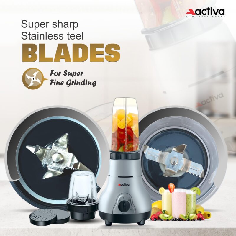 ACTIVA Easy Mix Nutri 2 Jar Mixer Grinder Powerful 500 Watt Motor | Long Lasting Shock Proof Abs Body | Heavy Duty Motor With Nano - Grinding Technology, Black come with 2 year warranty - Image 5