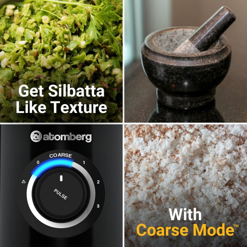 Atomberg Zenova Mixer Grinder with Unique Coarse Mode | Advanced Safety Features | 4 Jars including Chopper Jar with Hands Free Operation (Black) - Image 7