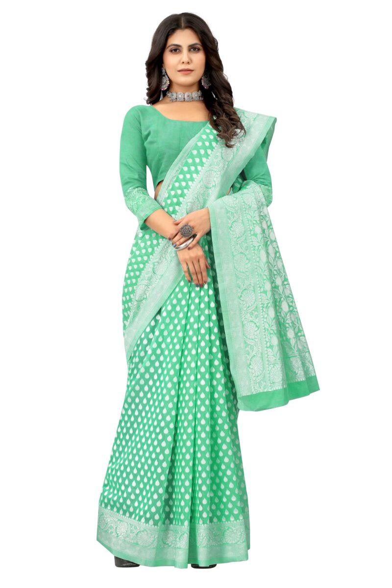 Sugathari Women's Banarasi Saree Pure Kanjivaram Silk Saree Soft new ladies 2023 Design Wear Pattu Sarees Latest Cotton Party Sari collections With Blouse Piece for Wedding sadi (SAM PARI-155 GREEN)